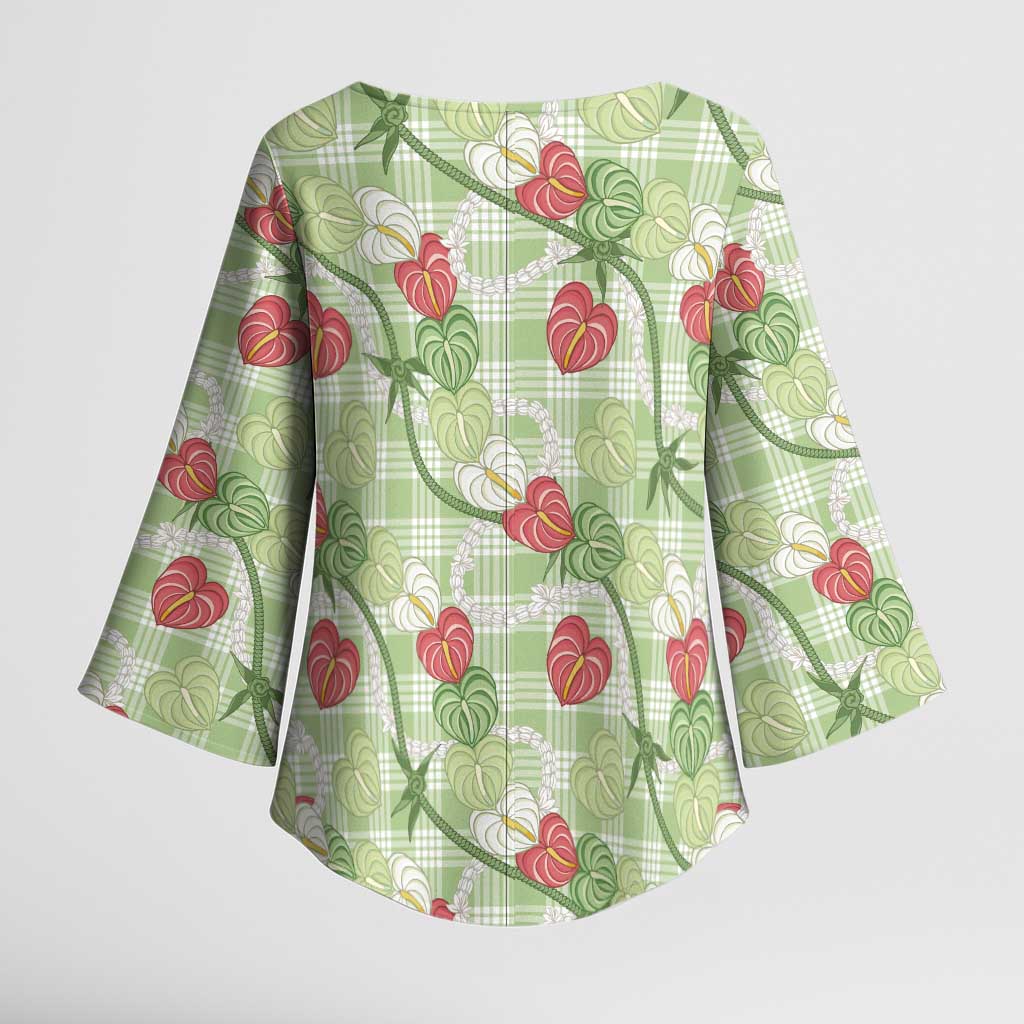 Anthurium Pikake Ti Leaf Palaka Kimono Sleeve Blouse Green Version