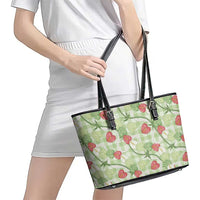 Anthurium Pikake Ti Leaf Palaka Leather Tote Bag Green Version