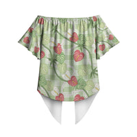 Anthurium Pikake Ti Leaf Palaka Off Shoulder Wrap Waist Top Green Version LT01 - Polynesian Pride