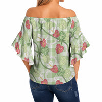 Anthurium Pikake Ti Leaf Palaka Off Shoulder Wrap Waist Top Green Version LT01 - Polynesian Pride