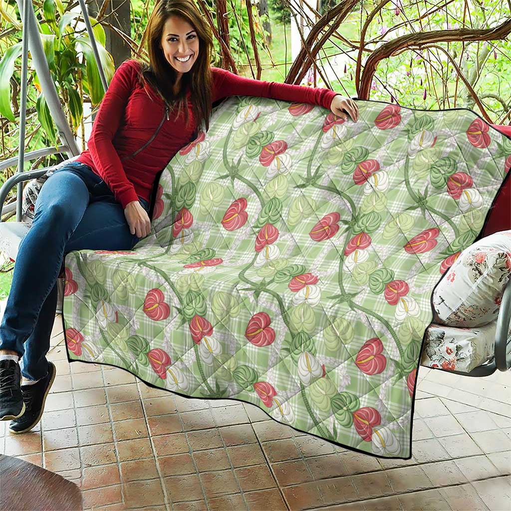 Anthurium Pikake Ti Leaf Palaka Quilt Green Version