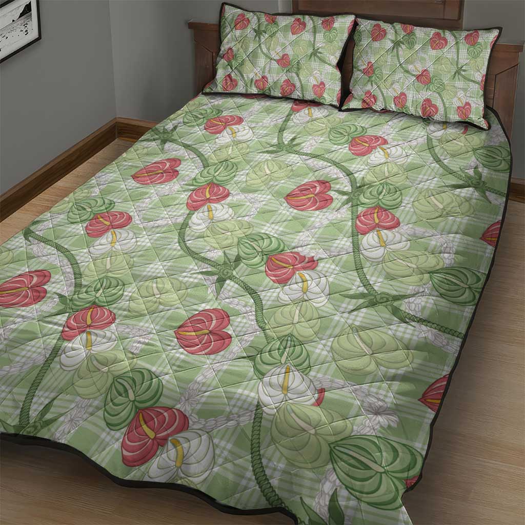Anthurium Pikake Ti Leaf Palaka Quilt Bed Set Green Version