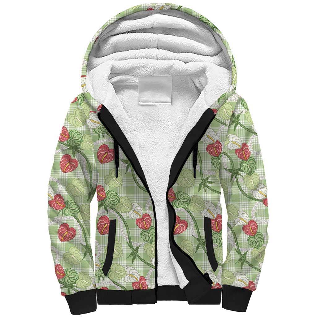 Anthurium Pikake Ti Leaf Palaka Sherpa Hoodie Green Version