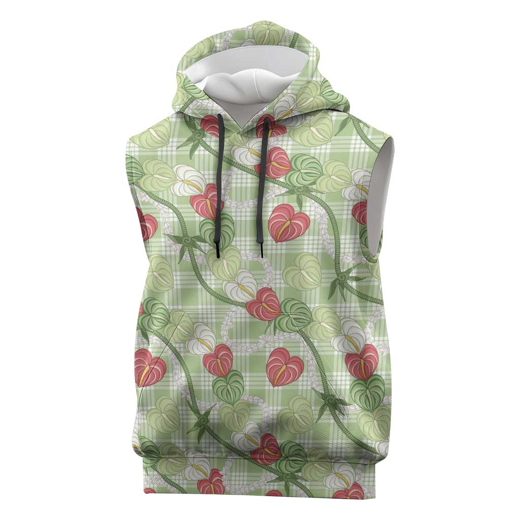 Anthurium Pikake Ti Leaf Palaka Sleeveless Hoodie Green Version LT01 Green - Polynesian Pride
