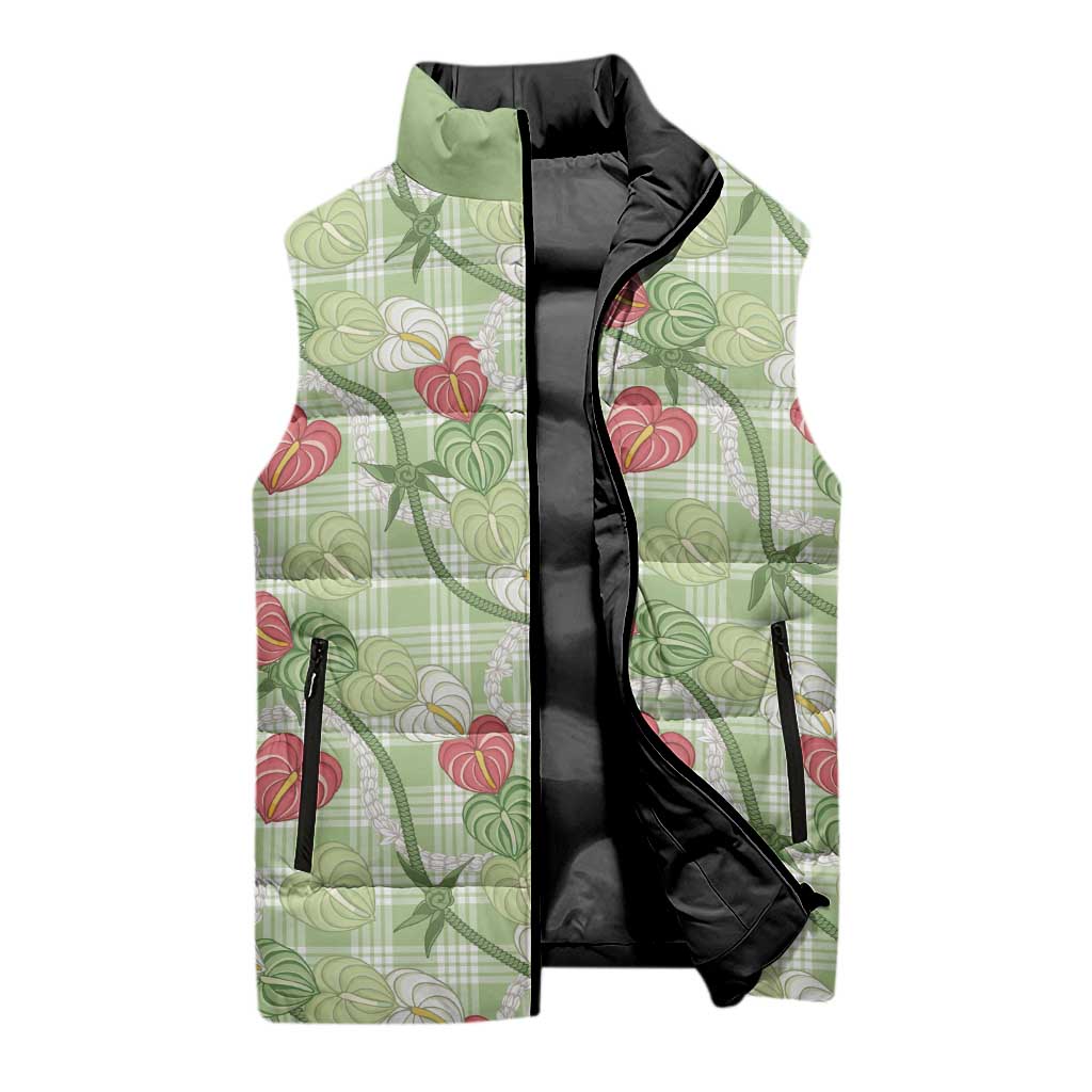 Anthurium Pikake Ti Leaf Palaka Sleeveless Puffer Jacket Green Version