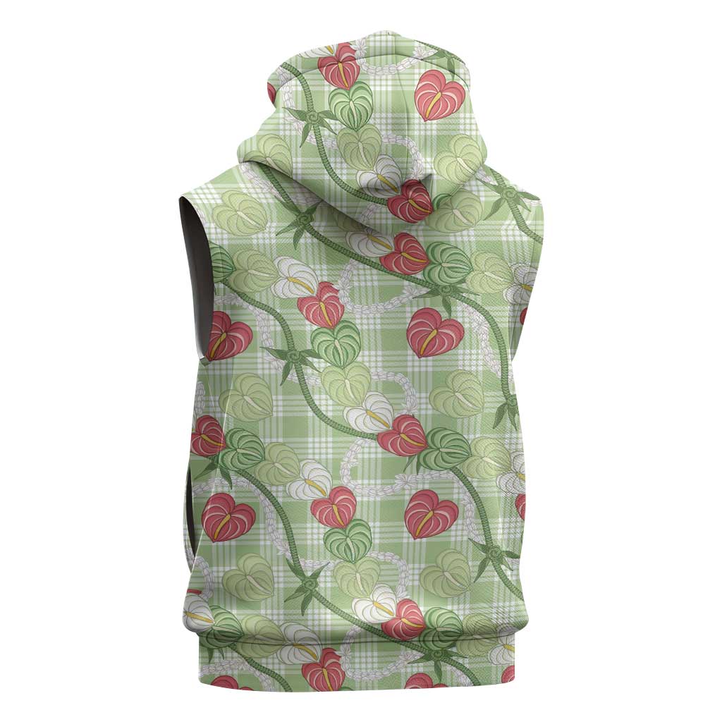 Anthurium Pikake Ti Leaf Palaka Sleeveless Zip Hoodie Green Version