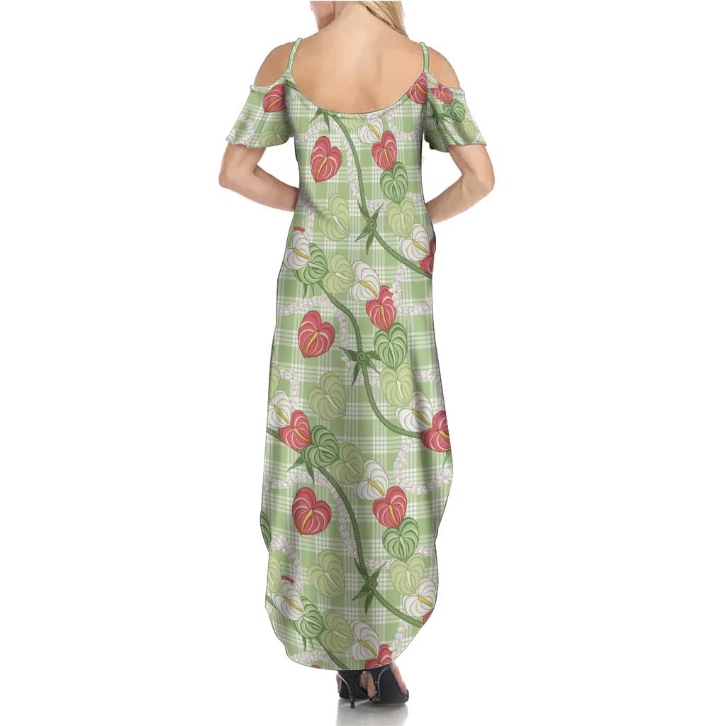 Anthurium Pikake Ti Leaf Palaka Summer Maxi Dress Green Version