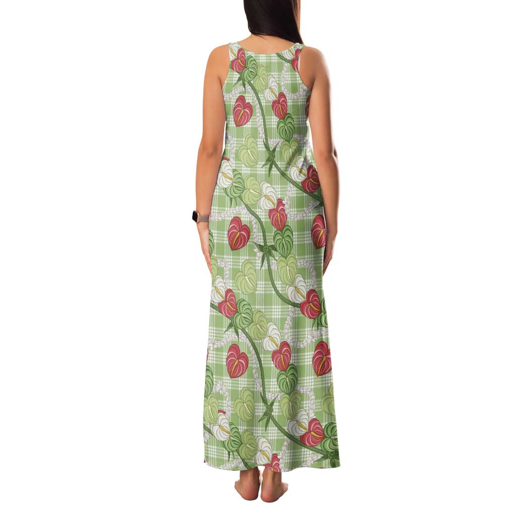 Anthurium Pikake Ti Leaf Palaka Tank Maxi Dress Green Version