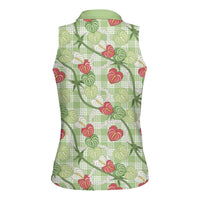 Anthurium Pikake Ti Leaf Palaka Women Sleeveless Polo Shirt Green Version
