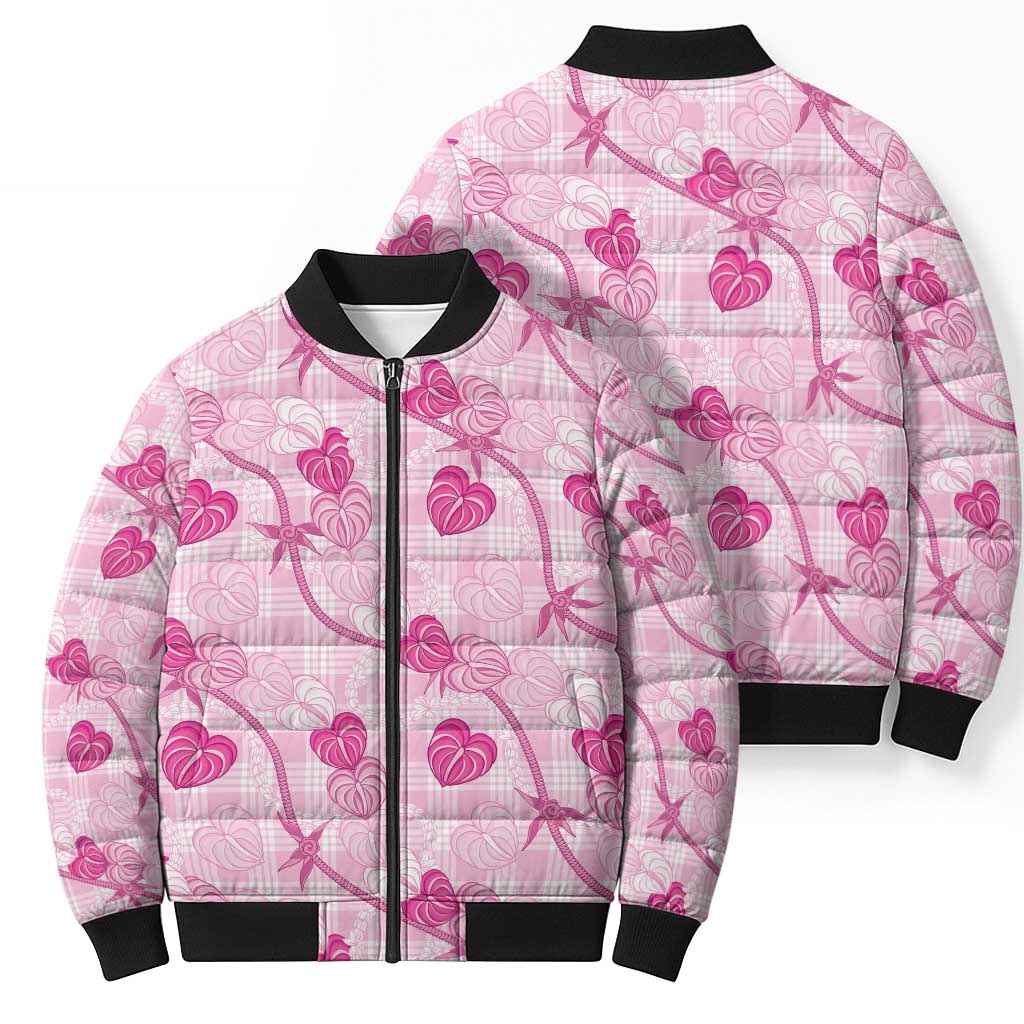 Anthurium Pikake Ti Leaf Palaka Bomber Puffer Jacket Pink Version