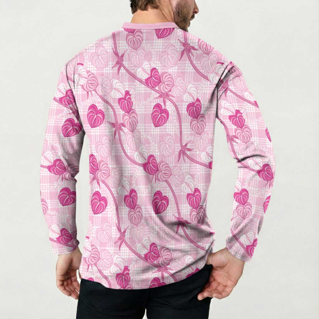 Anthurium Pikake Ti Leaf Palaka Button Sweatshirt Pink Version