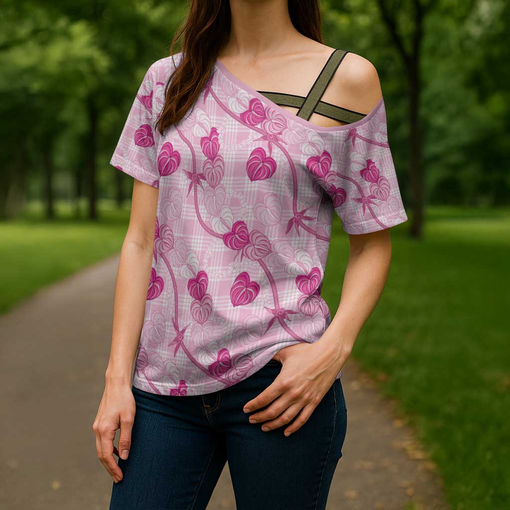Anthurium Pikake Ti Leaf Palaka Cross Shoulder Shirt Pink Version