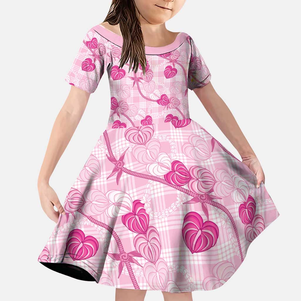 Anthurium Pikake Ti Leaf Palaka Family Matching Long Sleeve Bodycon Dress and Hawaiian Shirt Pink Version LT01 Daughter's Dress Pink - Polynesian Pride
