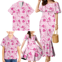 Anthurium Pikake Ti Leaf Palaka Family Matching Mermaid Dress and Hawaiian Shirt Pink Version LT01 - Polynesian Pride