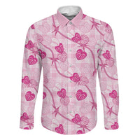 Anthurium Pikake Ti Leaf Palaka Family Matching Mermaid Dress and Hawaiian Shirt Pink Version LT01 Dad's Shirt - Long Sleeve Pink - Polynesian Pride