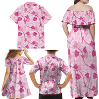 Anthurium Pikake Ti Leaf Palaka Family Matching Off Shoulder Maxi Dress and Hawaiian Shirt Pink Version LT01 - Polynesian Pride