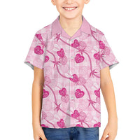 Anthurium Pikake Ti Leaf Palaka Family Matching Off Shoulder Maxi Dress and Hawaiian Shirt Pink Version LT01 Son's Shirt Pink - Polynesian Pride