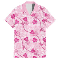 Anthurium Pikake Ti Leaf Palaka Family Matching Summer Maxi Dress and Hawaiian Shirt Pink Version LT01 Dad's Shirt - Short Sleeve Pink - Polynesian Pride