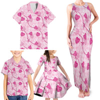 Anthurium Pikake Ti Leaf Palaka Family Matching Tank Maxi Dress and Hawaiian Shirt Pink Version LT01 - Polynesian Pride