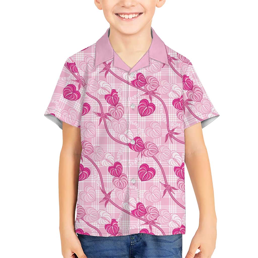 Anthurium Pikake Ti Leaf Palaka Kid Hawaiian Shirt Pink Version LT01 Kid Pink - Polynesian Pride