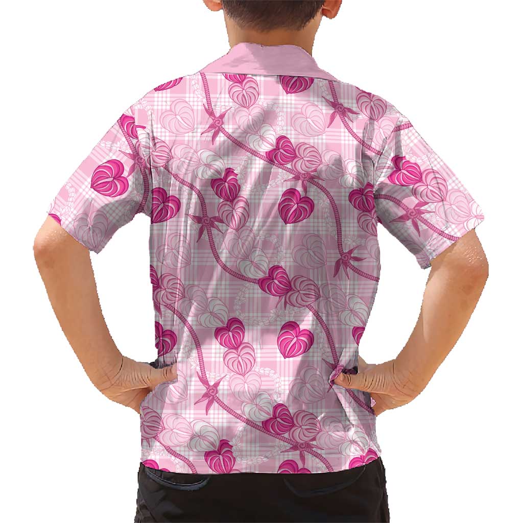 Anthurium Pikake Ti Leaf Palaka Kid Hawaiian Shirt Pink Version