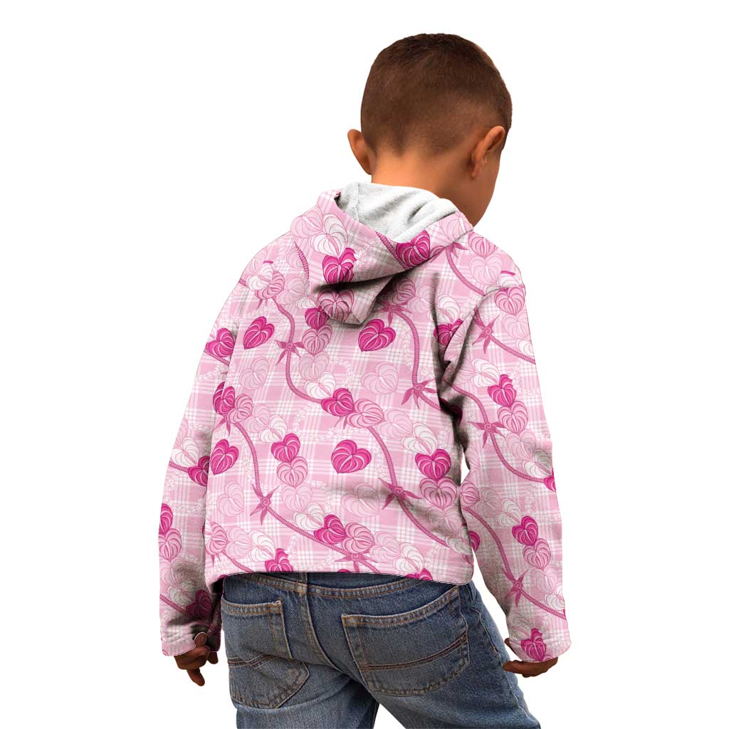 Anthurium Pikake Ti Leaf Palaka Kid Hoodie Pink Version