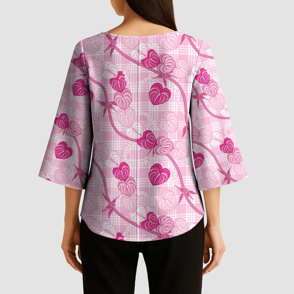 Anthurium Pikake Ti Leaf Palaka Kimono Sleeve Blouse Pink Version