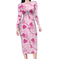 Anthurium Pikake Ti Leaf Palaka Long Sleeve Bodycon Dress Pink Version