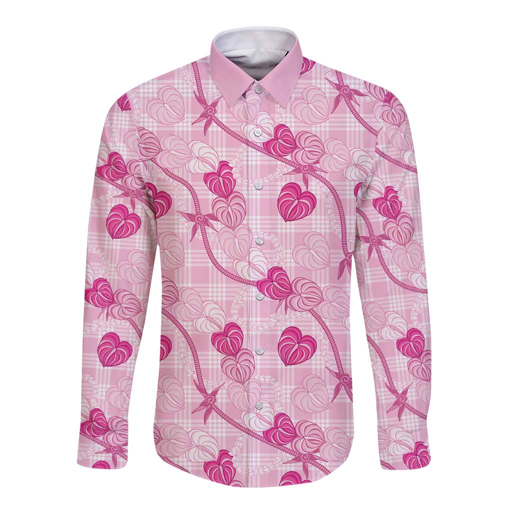 Anthurium Pikake Ti Leaf Palaka Long Sleeve Button Shirt Pink Version