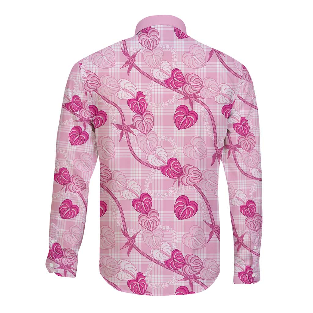 Anthurium Pikake Ti Leaf Palaka Long Sleeve Button Shirt Pink Version