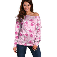 Anthurium Pikake Ti Leaf Palaka Off Shoulder Sweater Pink Version