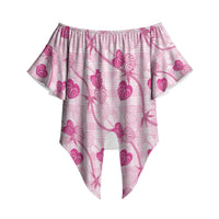 Anthurium Pikake Ti Leaf Palaka Off Shoulder Wrap Waist Top Pink Version LT01 Pink - Polynesian Pride