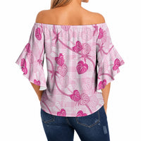 Anthurium Pikake Ti Leaf Palaka Off Shoulder Wrap Waist Top Pink Version LT01 - Polynesian Pride