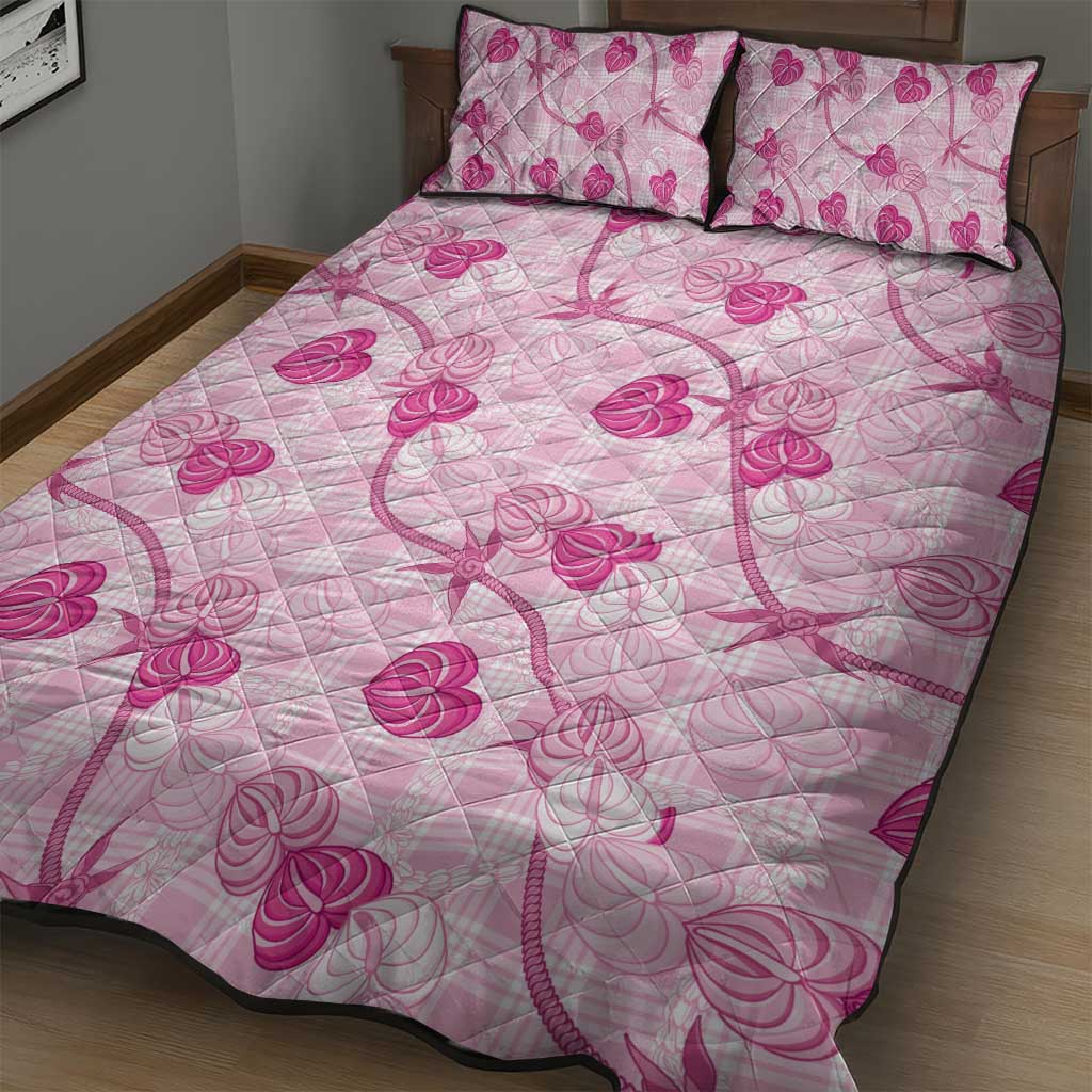 Anthurium Pikake Ti Leaf Palaka Quilt Bed Set Pink Version