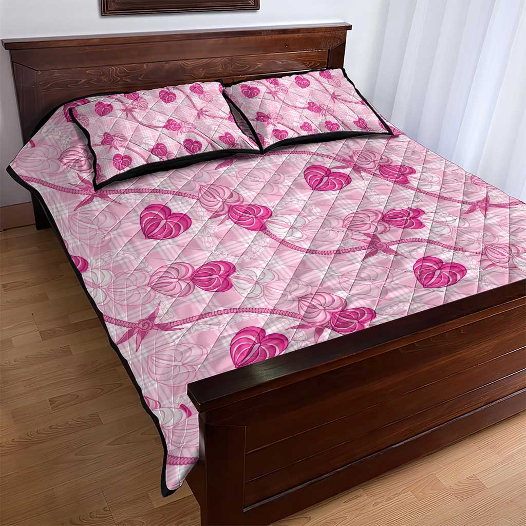 Anthurium Pikake Ti Leaf Palaka Quilt Bed Set Pink Version