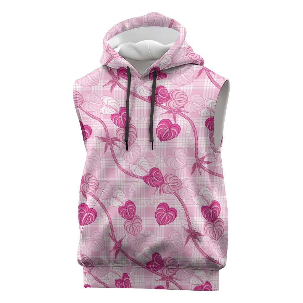 Anthurium Pikake Ti Leaf Palaka Sleeveless Hoodie Pink Version LT01 Pink - Polynesian Pride