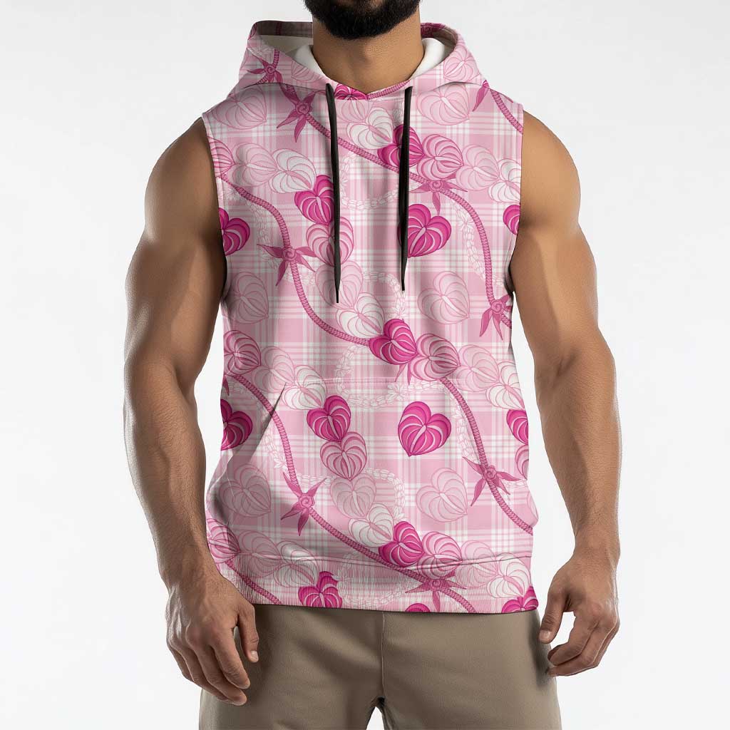 Anthurium Pikake Ti Leaf Palaka Sleeveless Hoodie Pink Version