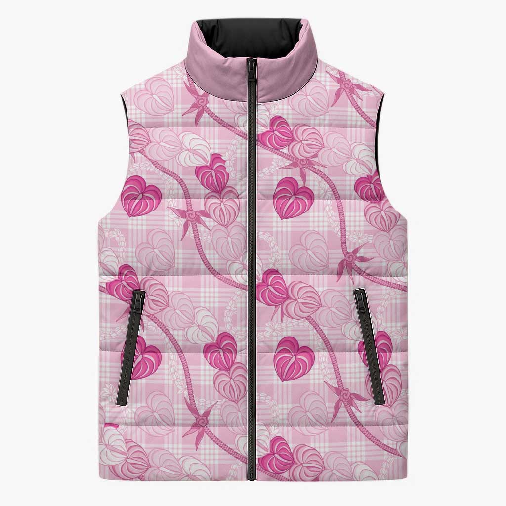 Anthurium Pikake Ti Leaf Palaka Sleeveless Puffer Jacket Pink Version