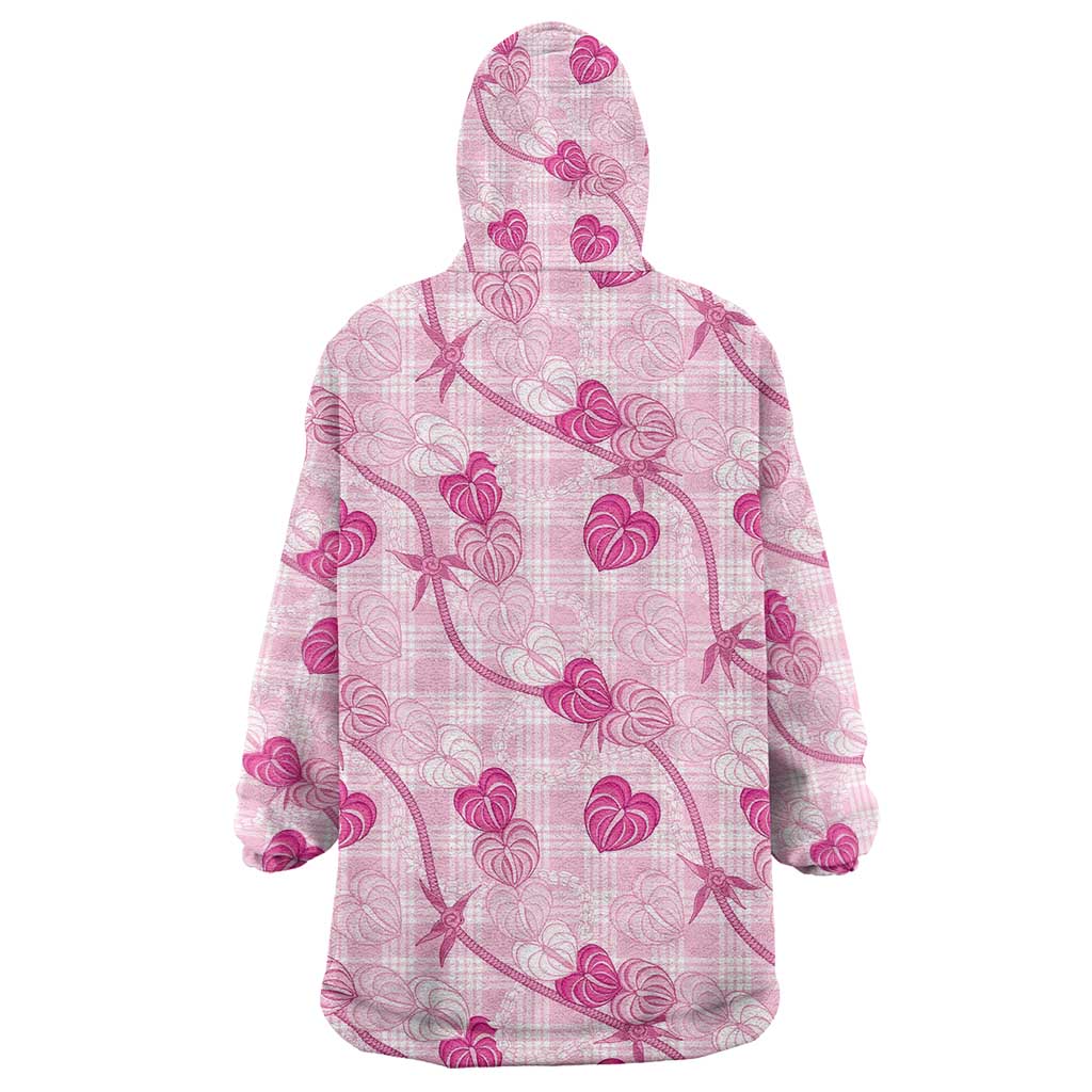 Anthurium Pikake Ti Leaf Palaka Wearable Blanket Hoodie Pink Version