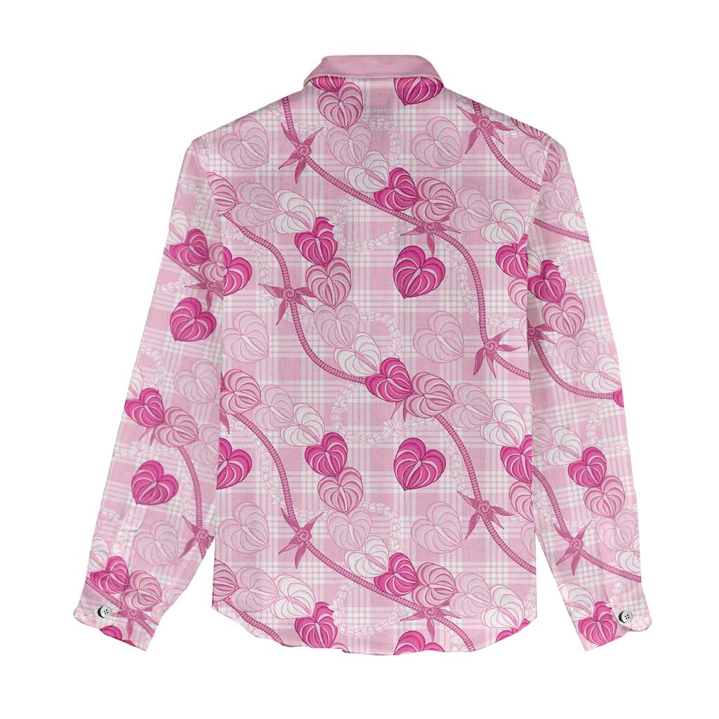 Anthurium Pikake Ti Leaf Palaka Women Casual Shirt Pink Version LT01 - Polynesian Pride
