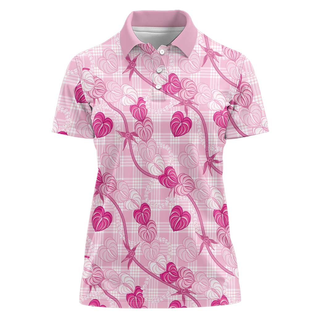 Anthurium Pikake Ti Leaf Palaka Women Polo Shirt Pink Version LT01 Female Pink - Polynesian Pride