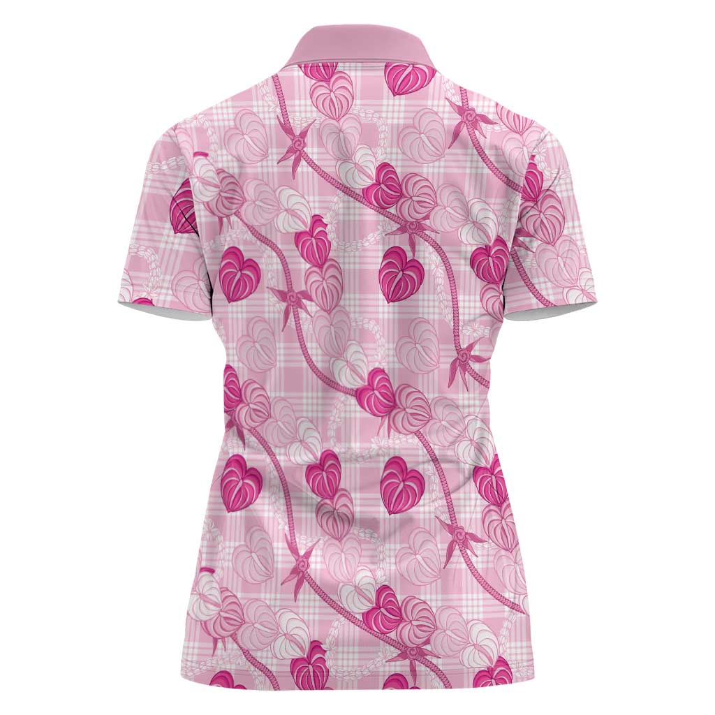 Anthurium Pikake Ti Leaf Palaka Women Polo Shirt Pink Version LT01 - Polynesian Pride