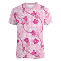 Anthurium Pikake Ti Leaf Palaka Women V-Neck T-Shirt Pink Version