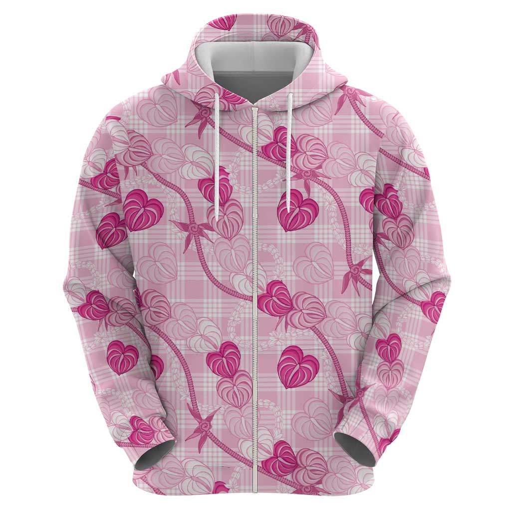 Anthurium Pikake Ti Leaf Palaka Zip Hoodie Pink Version