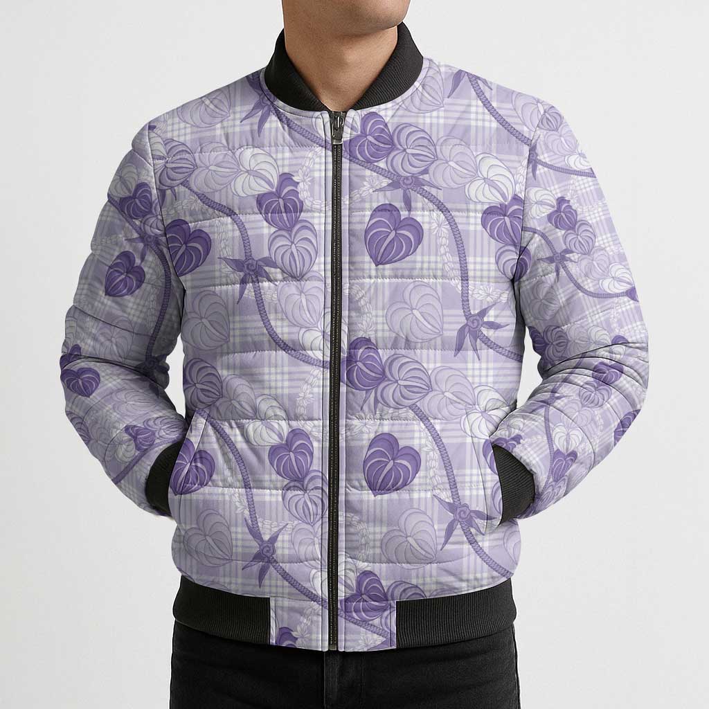 Anthurium Pikake Ti Leaf Palaka Bomber Puffer Jacket Purple Version
