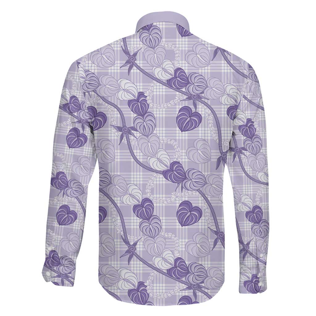 Anthurium Pikake Ti Leaf Palaka Family Matching Long Sleeve Bodycon Dress and Hawaiian Shirt Purple Version LT01 - Polynesian Pride