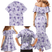 Anthurium Pikake Ti Leaf Palaka Family Matching Mermaid Dress and Hawaiian Shirt Purple Version LT01 - Polynesian Pride