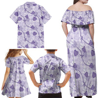 Anthurium Pikake Ti Leaf Palaka Family Matching Off Shoulder Maxi Dress and Hawaiian Shirt Purple Version LT01 - Polynesian Pride