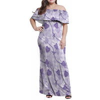 Anthurium Pikake Ti Leaf Palaka Family Matching Off Shoulder Maxi Dress and Hawaiian Shirt Purple Version LT01 Mom's Dress Purple - Polynesian Pride