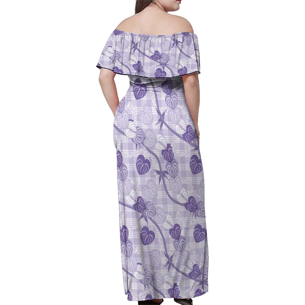 Anthurium Pikake Ti Leaf Palaka Family Matching Off Shoulder Maxi Dress and Hawaiian Shirt Purple Version LT01 - Polynesian Pride